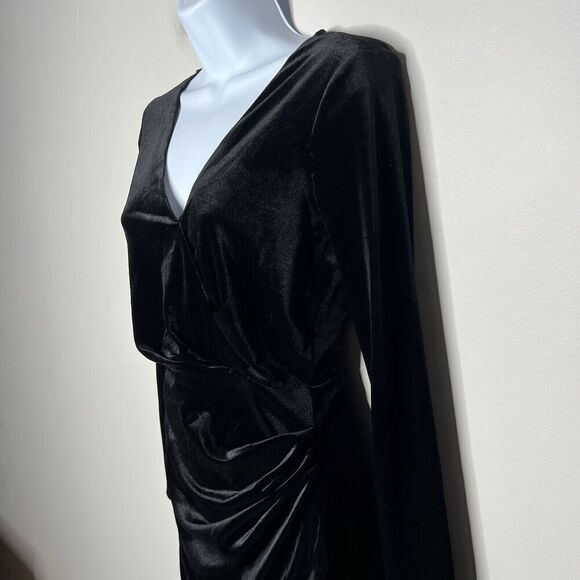Zara Womens Short Velvet Dress Size XS Black Long Sleeve V Neck Party Velour - Picture 16 of 16